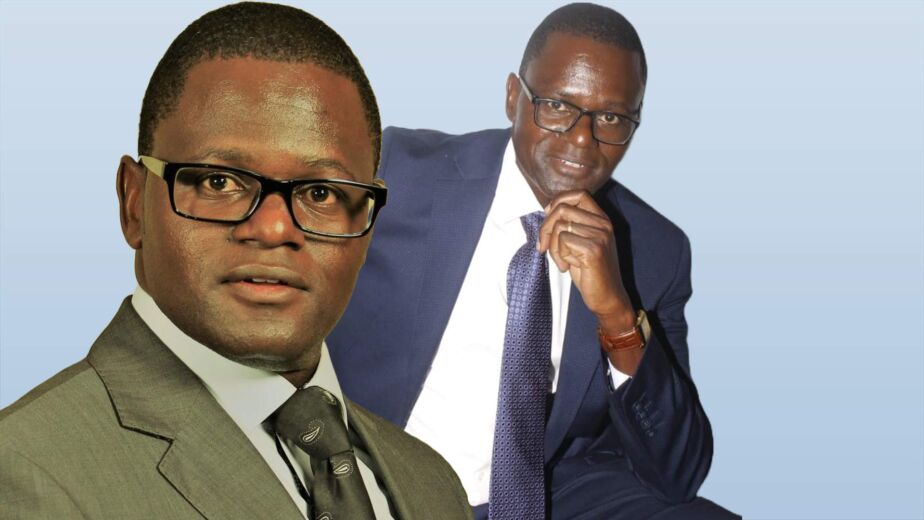 Two posed photos of Kizito Namulanda in a suit: one with a neutral expression and another with a thoughtful pose, arranged side by side.